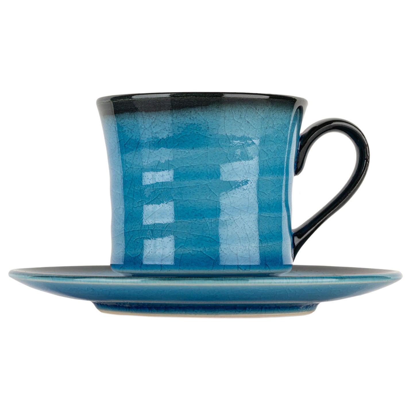 Sea Blue Crackleglaze Japanese Cup and Saucer side