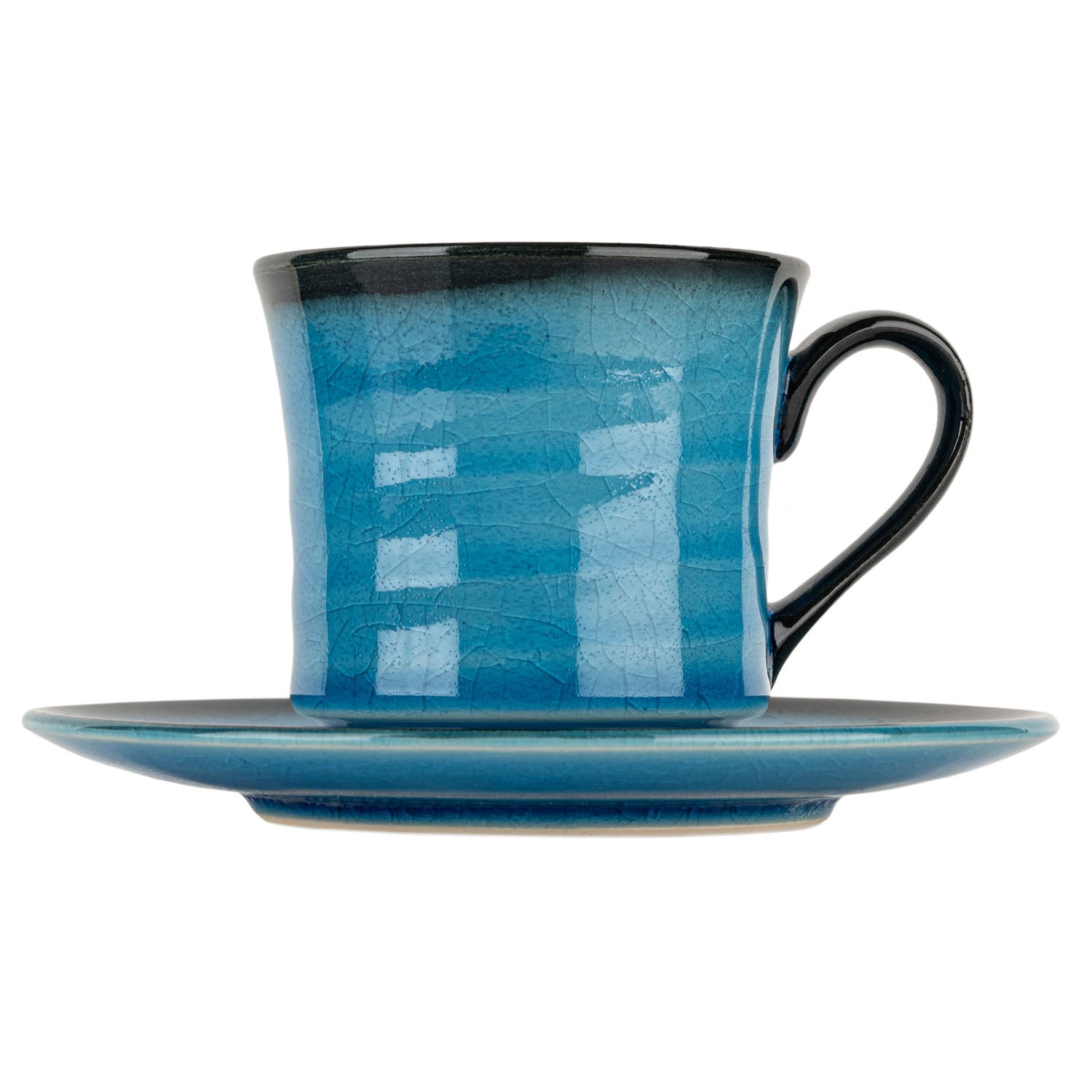 Sea Blue Crackleglaze Japanese Cup and Saucer side