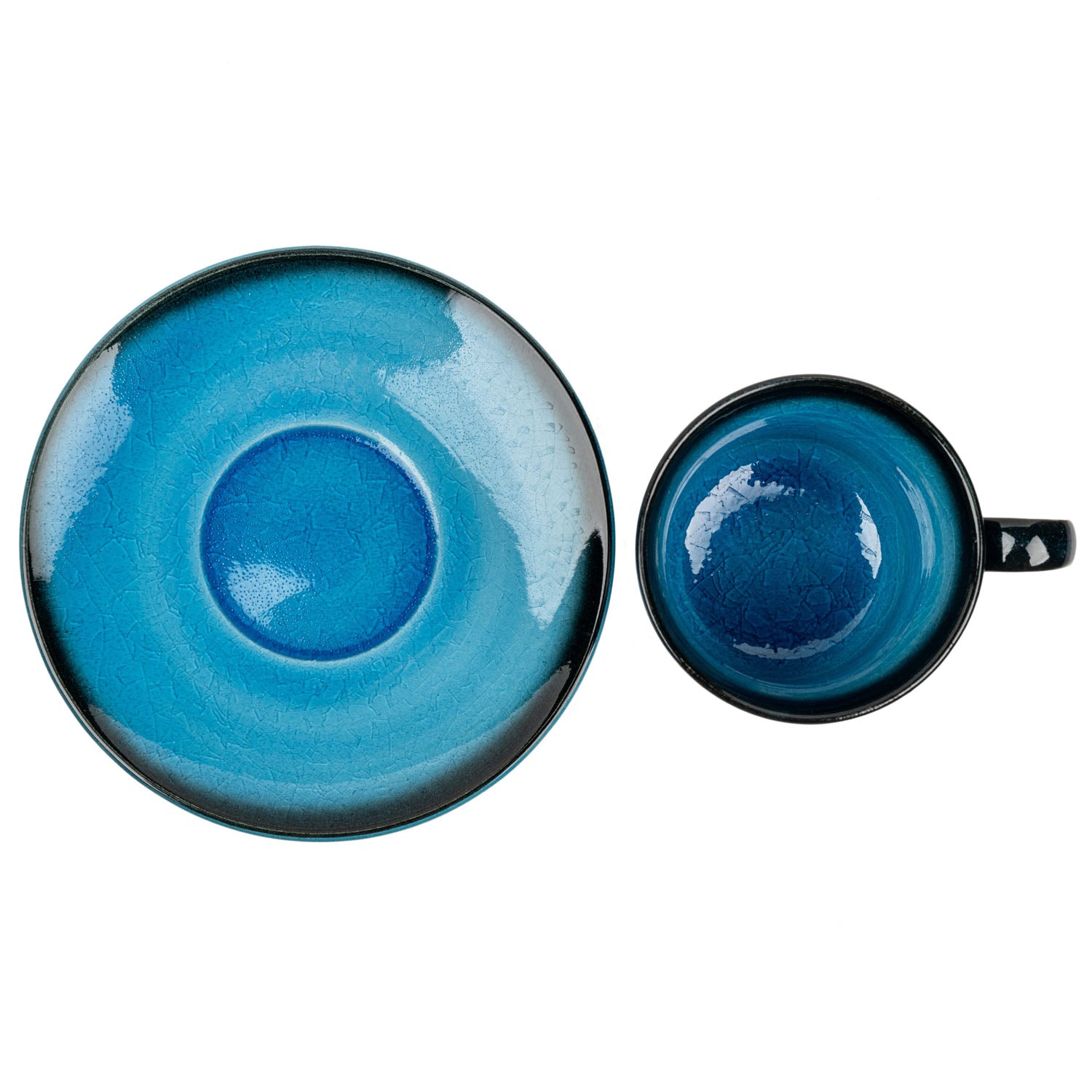 Sea Blue Crackleglaze Japanese Cup and Saucer top