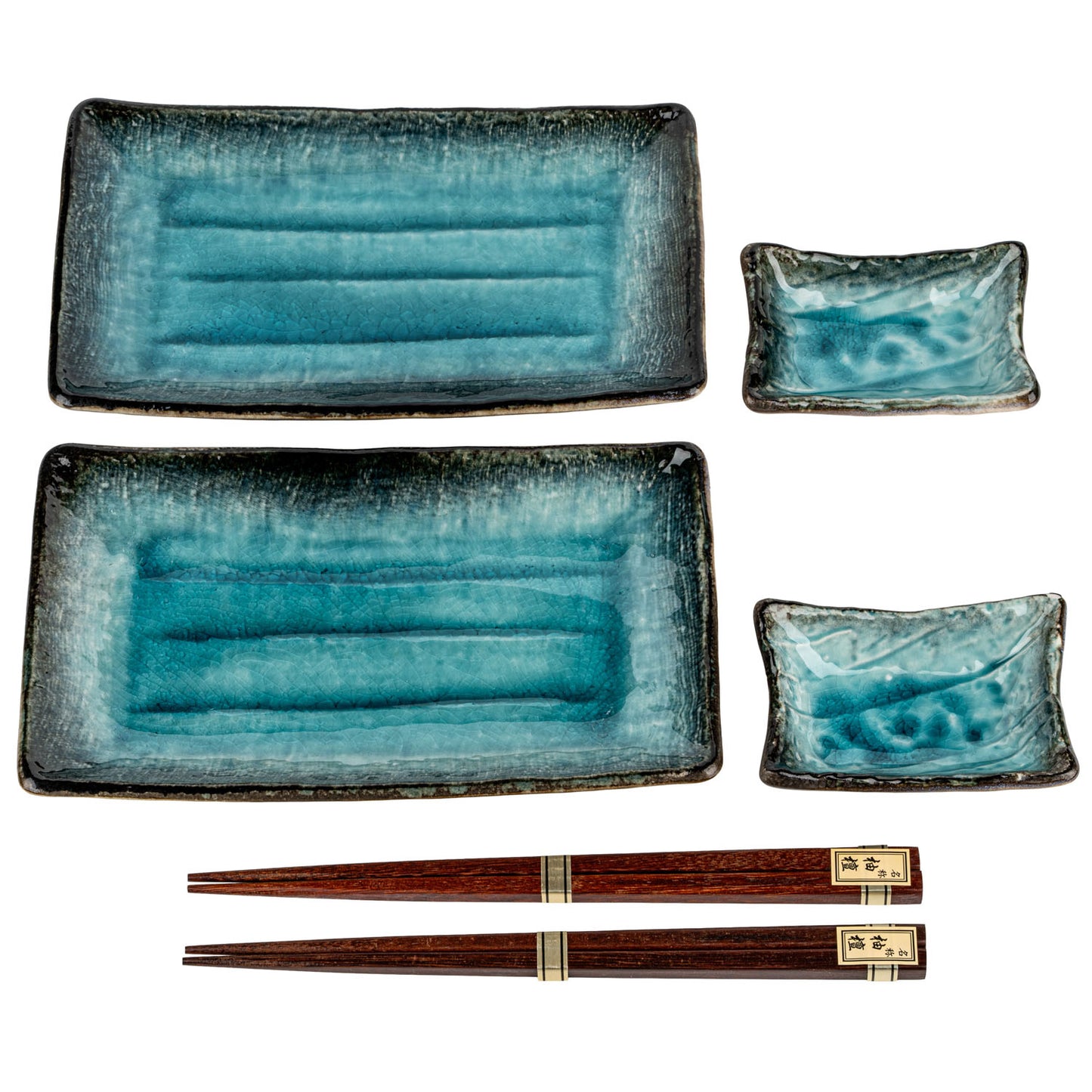 Sea Blue Crackleglaze Japanese Sushi Gift Set