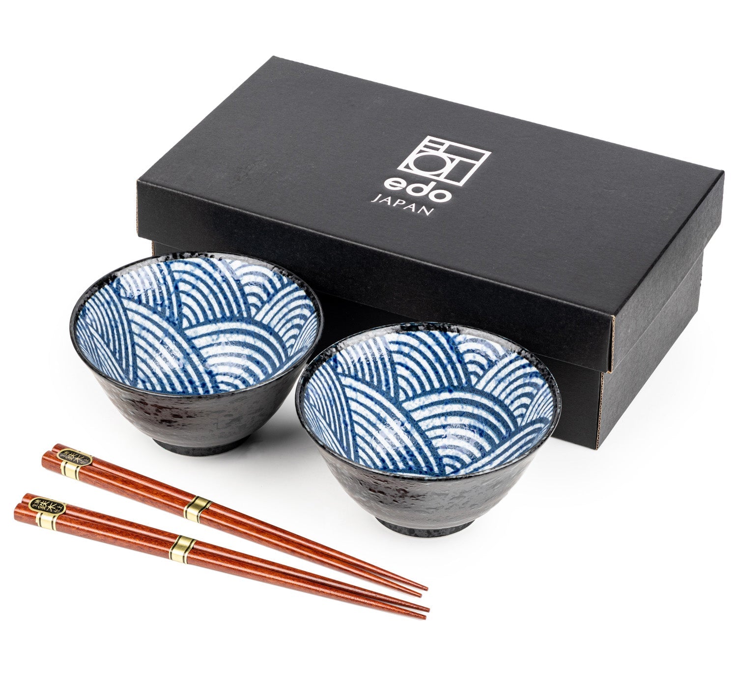 Seikaiha Ceramic Japanese Rice Bowl Set