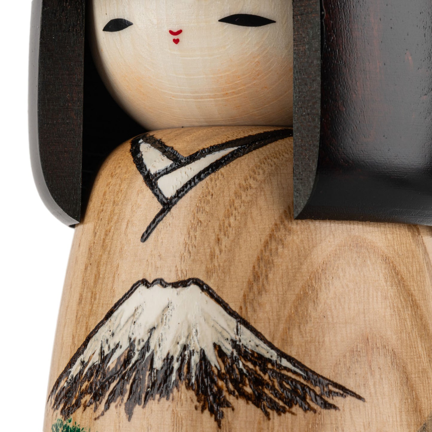 Serene Fuji Landscape Japanese Kokeshi Doll detail