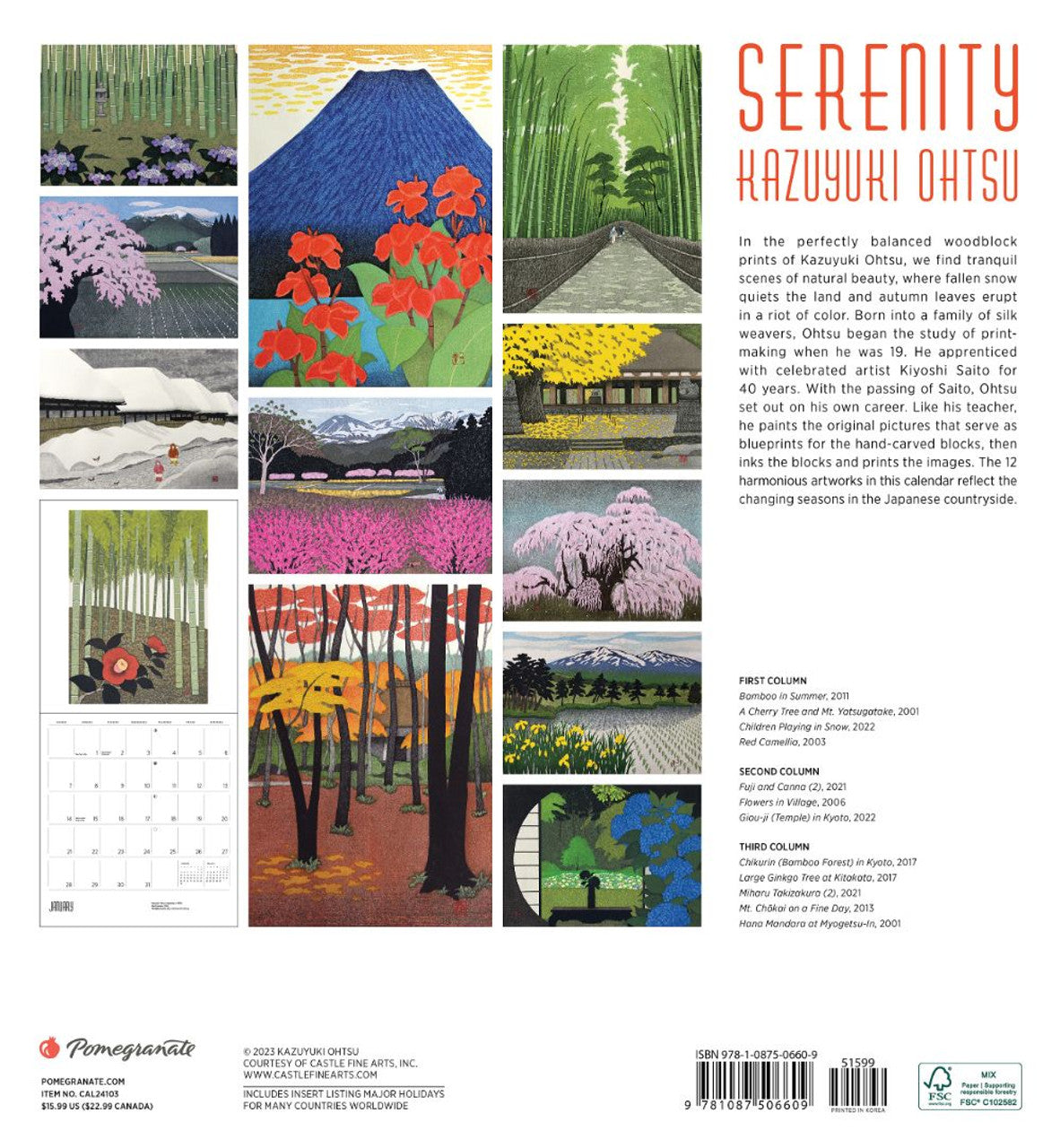 Serenity Kazuyuki Ohtsu 2024 Japanese Calendar back