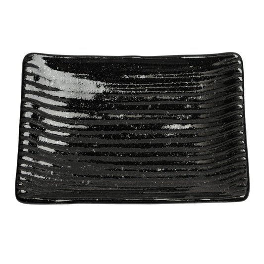 Shinogi Black Ribbed Japanese Ceramic Dish