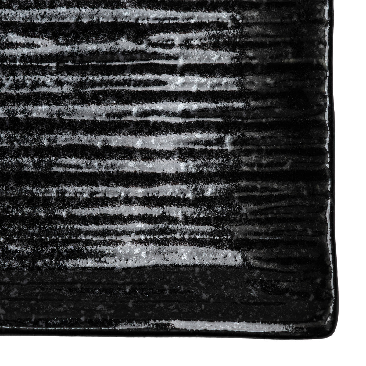 Shinogi Black Ribbed Japanese Ceramic Oblong Plate detail
