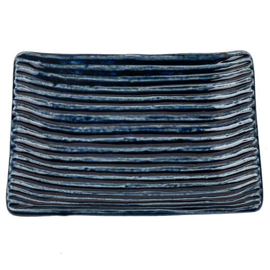 Shinogi Blue Ribbed Japanese Ceramic Dish