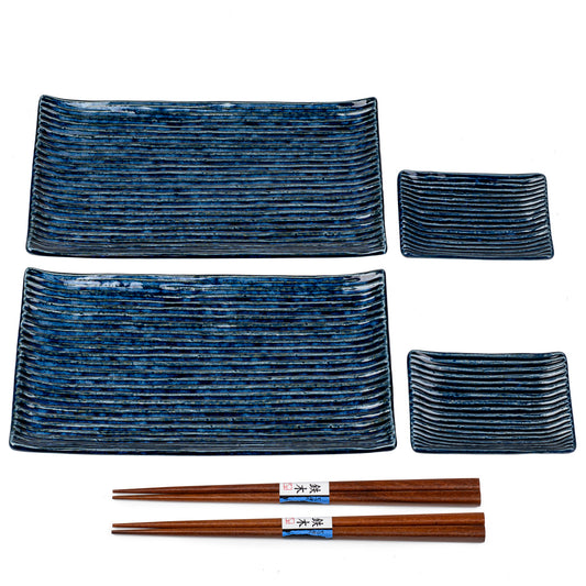 Shinogi Brown Ribbed Japanese Ceramic Sushi Set