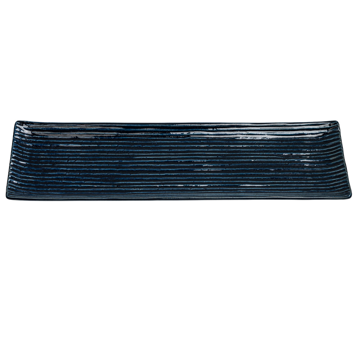 Shinogi Blue Ribbed Japanese Sushi Plate top