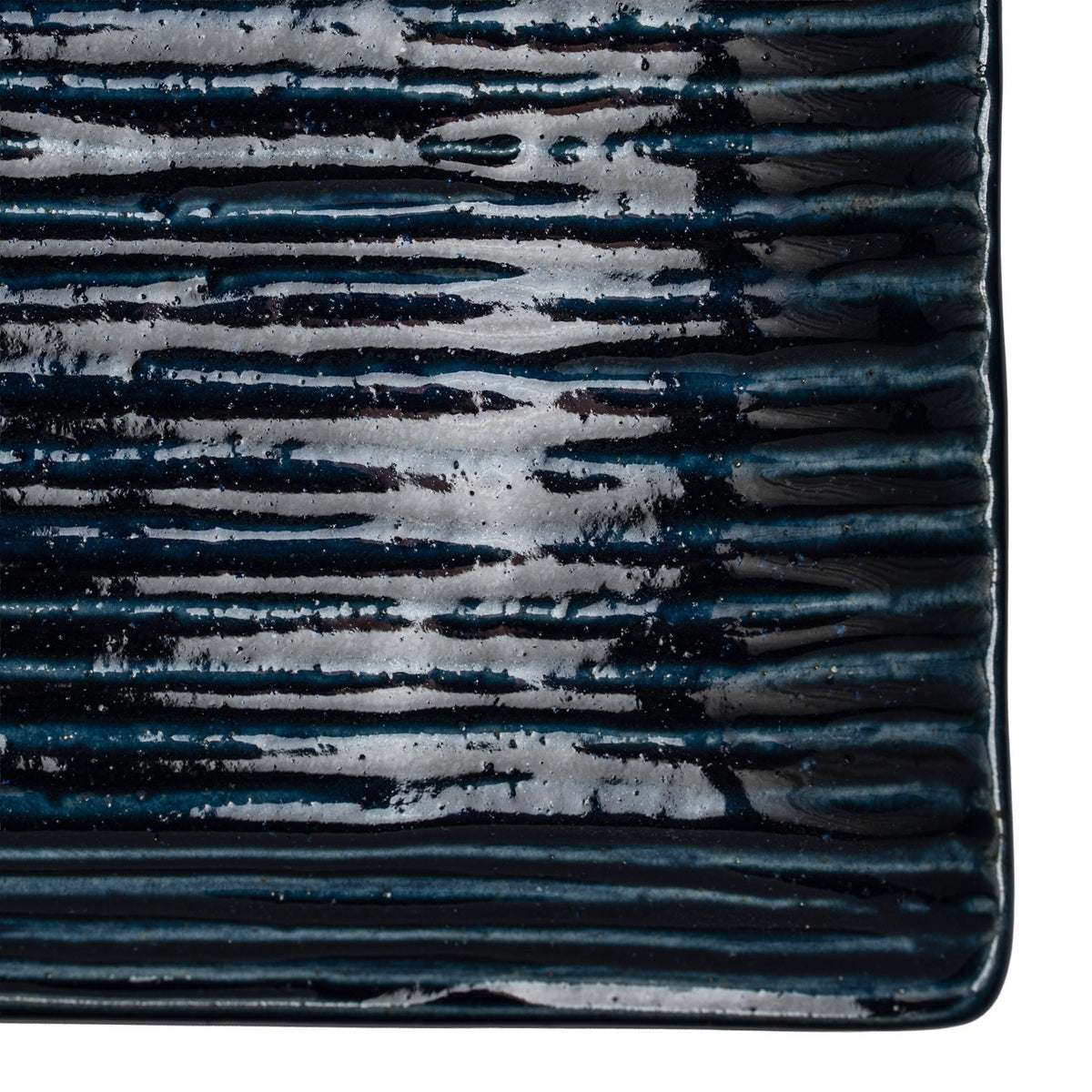 Shinogi Blue Ribbed Japanese Sushi Plate detail
