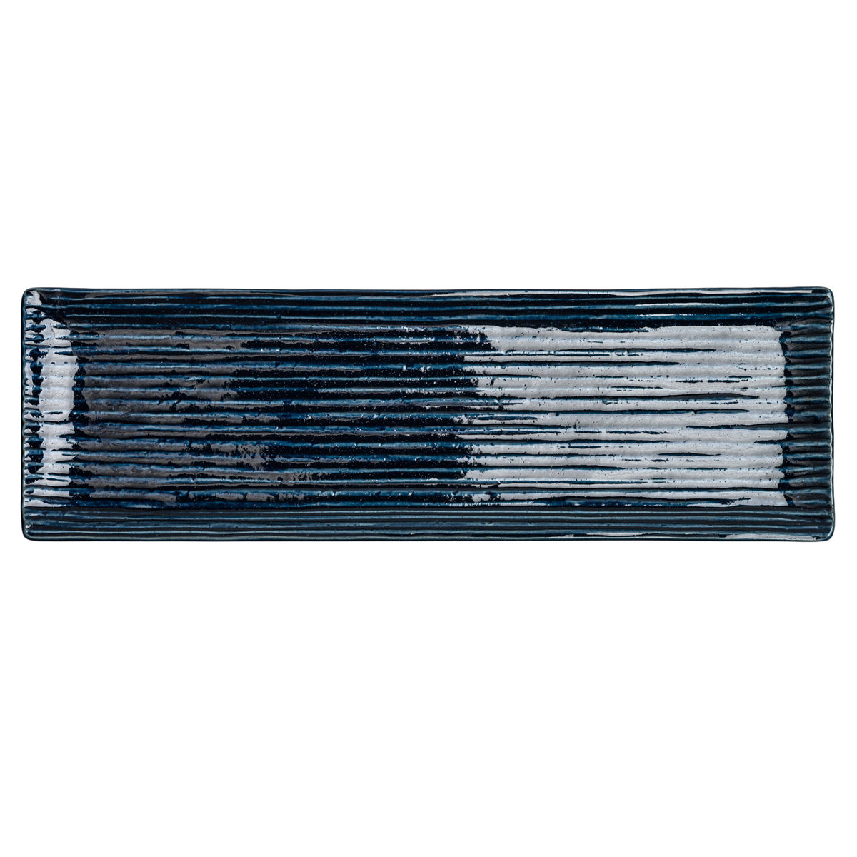 Shinogi Blue Ribbed Japanese Sushi Plate