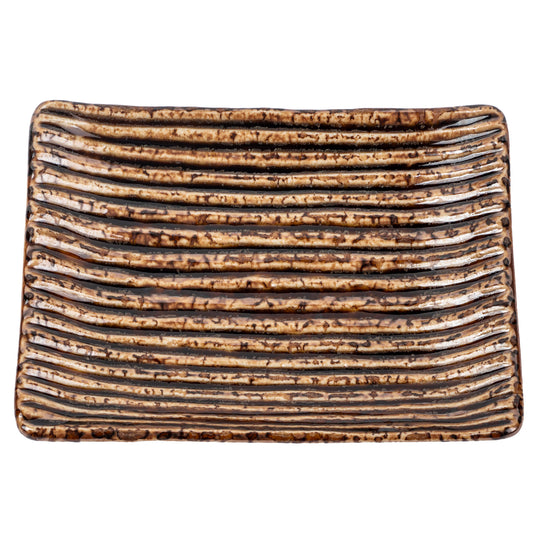 Shinogi Brown Ribbed Japanese Ceramic Dish