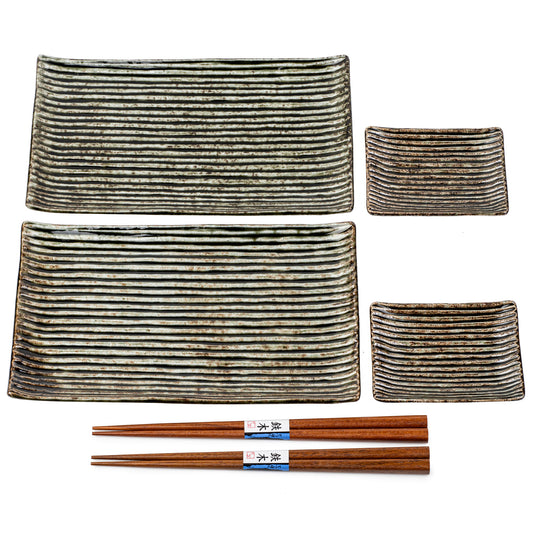 Shinogi Green Ribbed Japanese Ceramic Sushi Set