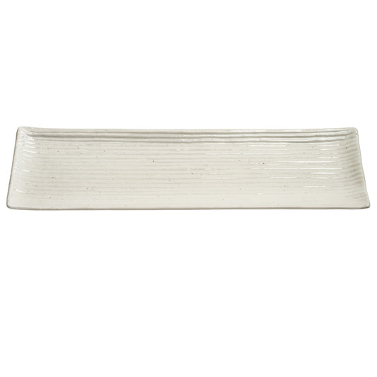 Shinogi White Ribbed Japanese Sushi Plate