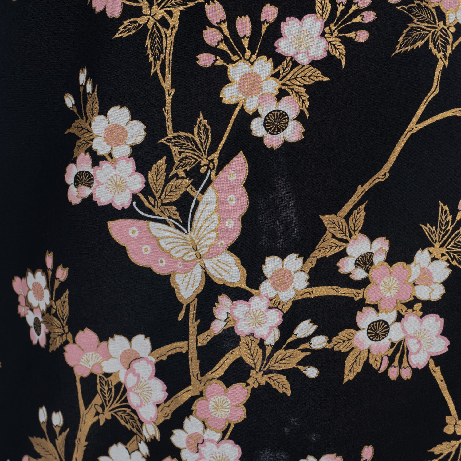 Short Black and Pink Cherry Blossom Japanese Kimono pattern