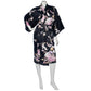 Short Black Silk Floral Crane Japanese Kimono