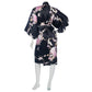 Short Black Silk Floral Crane Japanese Kimono back