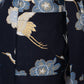 Short Navy Crane Floral Japanese Kimono pocket