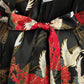 Silk Crane Print Long Black Japanese Kimono XL