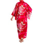 Silk Crane Print Long Red Japanese Kimono