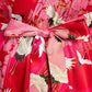 Silk Crane Print Long Red Japanese Kimono XL