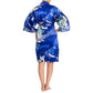 Silk Crane Print Short Blue Japanese Kimono