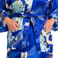 Silk Crane Print Short Blue Japanese Kimono