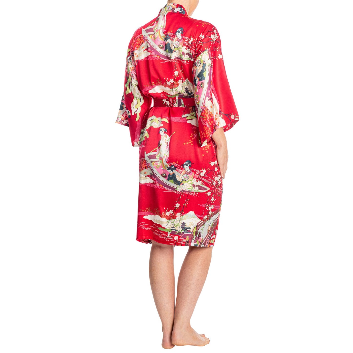 Silk Ukiyoe Print Short Red Japanese Kimono