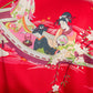 Silk Ukiyoe Print Short Red Japanese Kimono