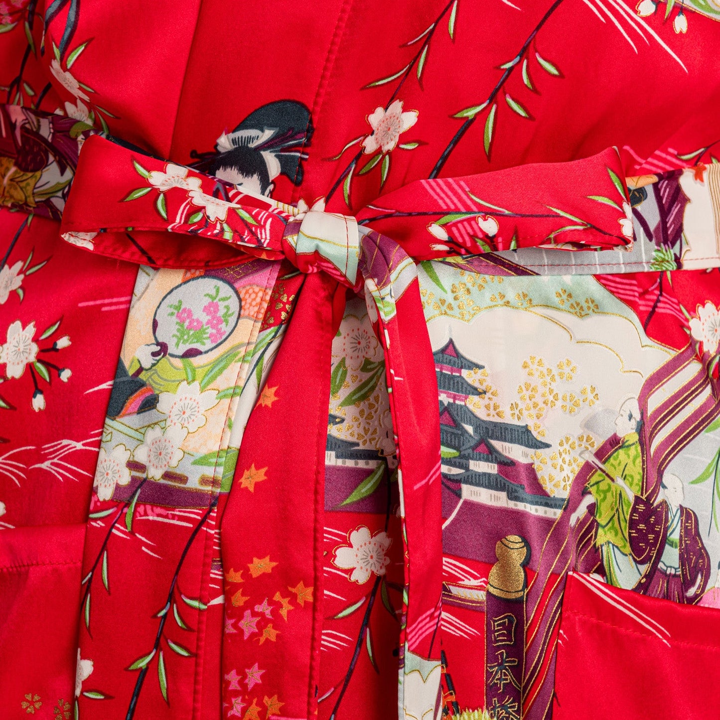 Silk Ukiyoe Print Short Red Japanese Kimono