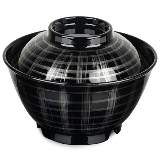 Silver Lattice Japanese Lacquer Large Rice Bowl and Lid