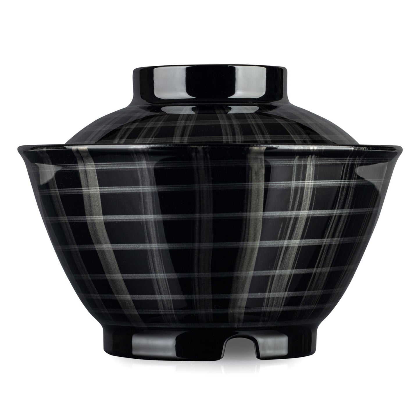 Silver Lattice Japanese Lacquer Small Rice Bowl and Lid side