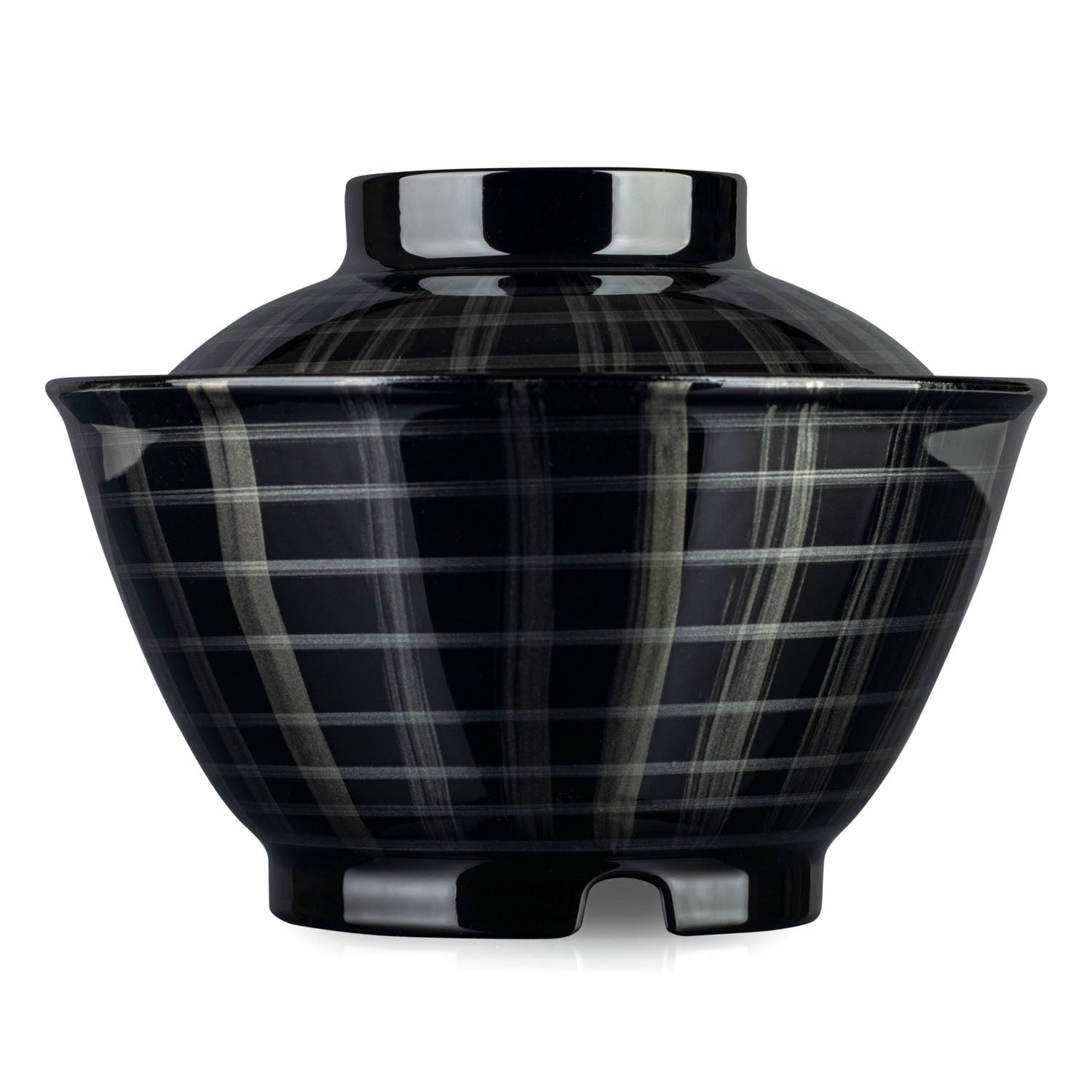 Silver Lattice Japanese Lacquer Small Rice Bowl and Lid side