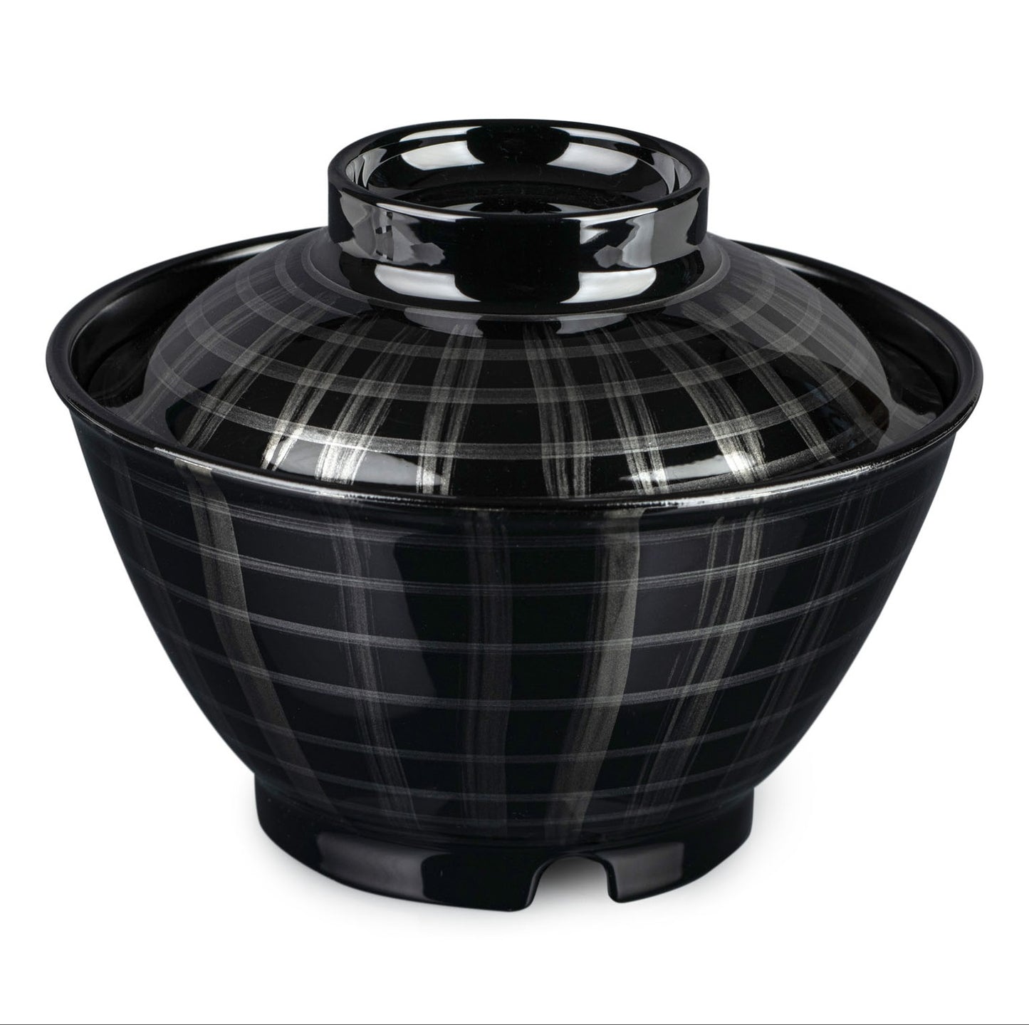 Silver Lattice Japanese Lacquer Small Rice Bowl and Lid