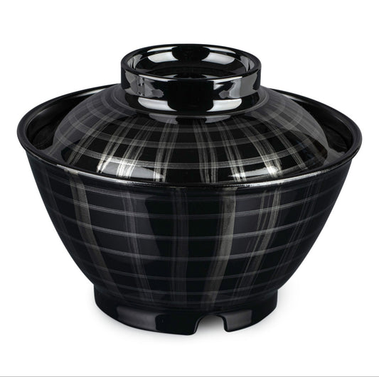 Silver Lattice Japanese Lacquer Small Rice Bowl and Lid