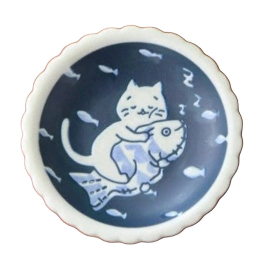 Sleepy Cat and Fish Japanese Sauce Dish
