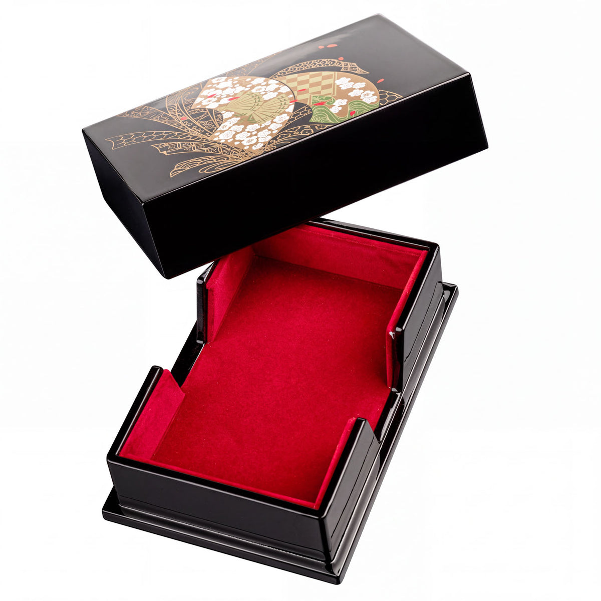 Small Fan Japanese Lacquer Jewellery Box open