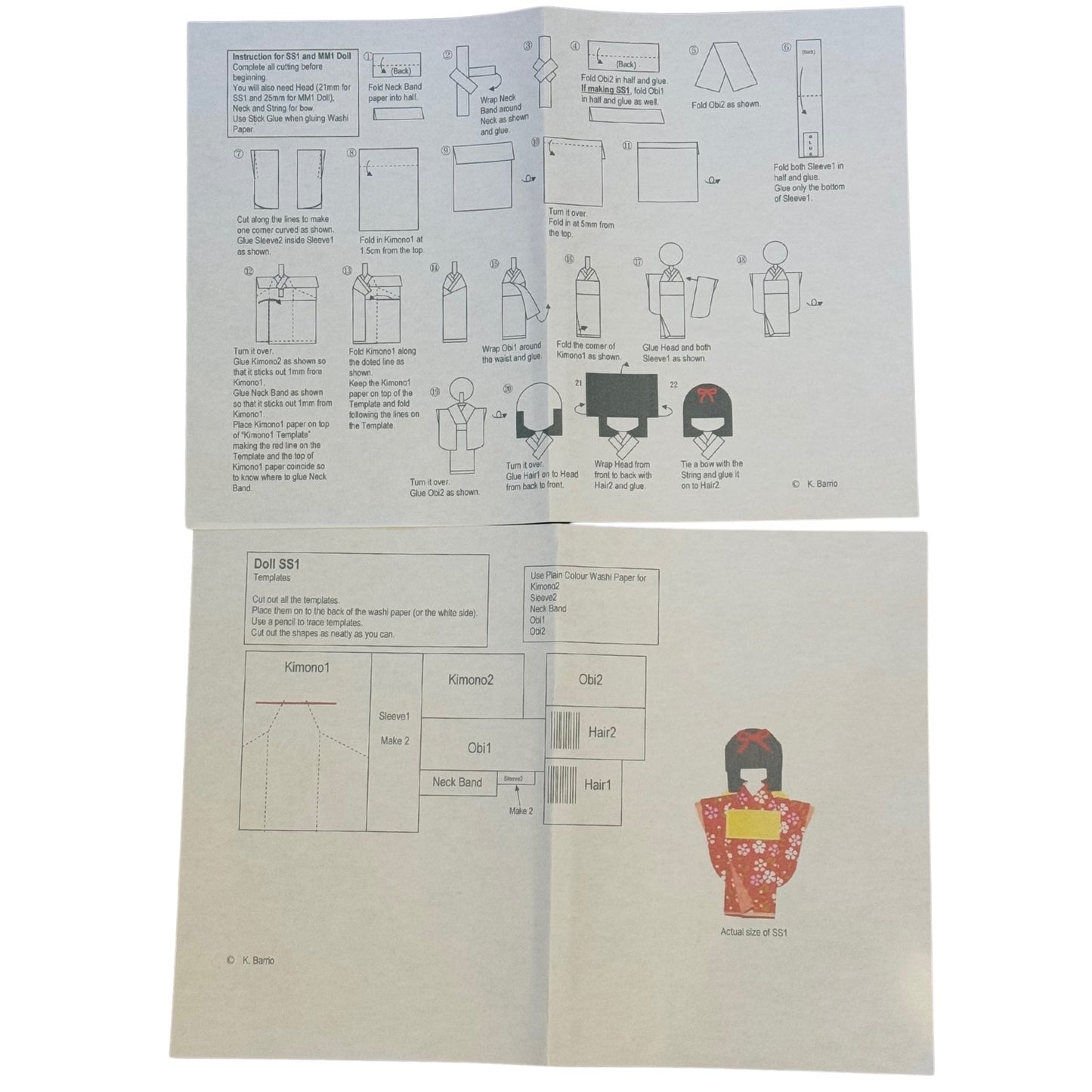 Small Kimono Girl Paper Doll Making Kit instructions