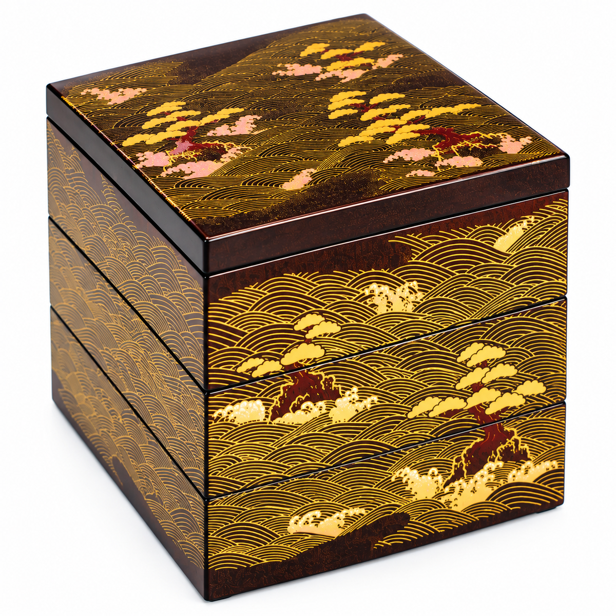 Small Matsushima 3 Tier Japanese Lacquer Box