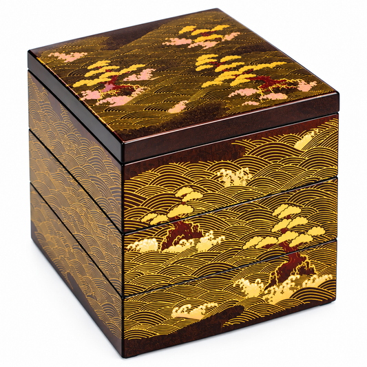 Small Matsushima 3 Tier Japanese Lacquer Box