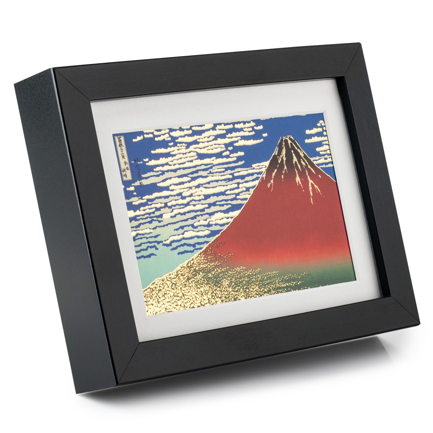 Small Red Mount Fuji Framed Japanese Picture side angle