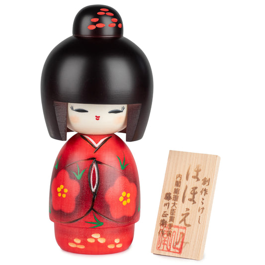 Smile Girl Red Japanese Kokeshi Doll