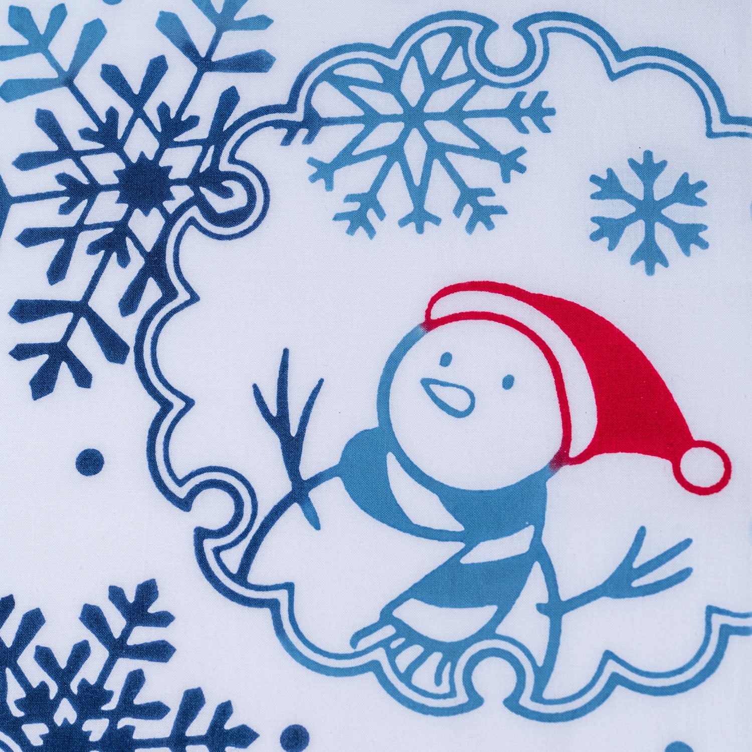 Snowmen and Snowflakes Japanese Cotton Tenugui detail