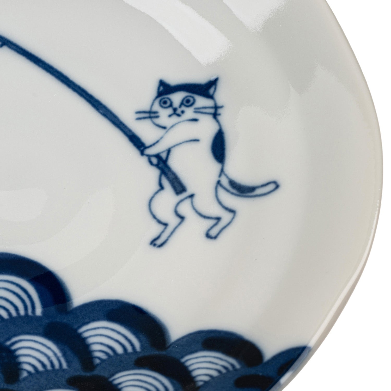 Someneko Cat Japanese Plate Gift Set fishing cat detail