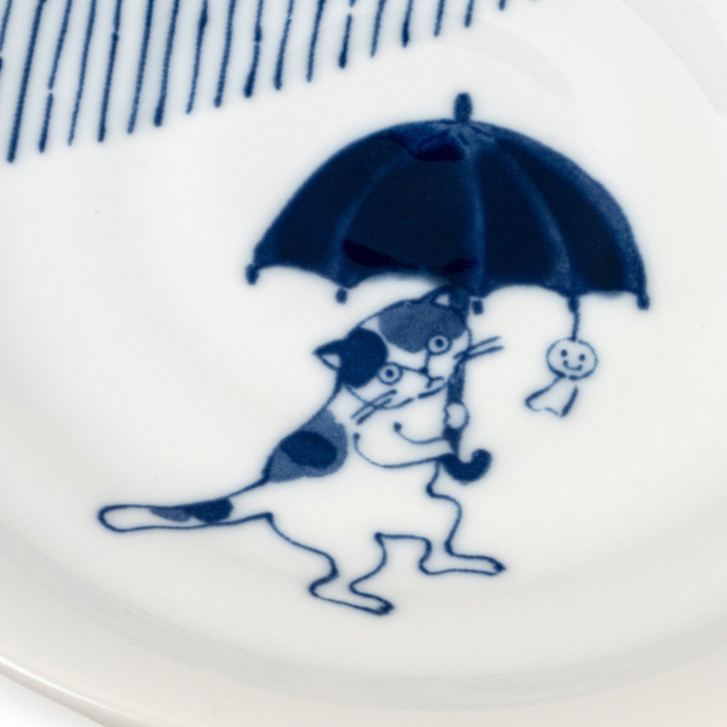 Someneko Cat Japanese Plate Gift Set cat and umbrella detail