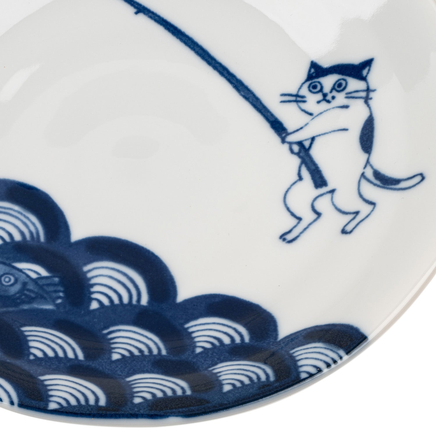 Someneko Cat Japanese Small Plate Gift Set detail fishing 