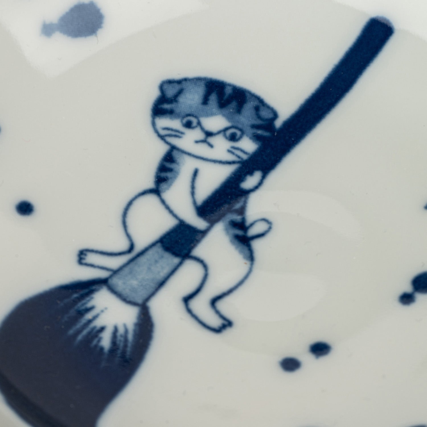 Someneko Cat with Brush Japanese Small Bowl detail