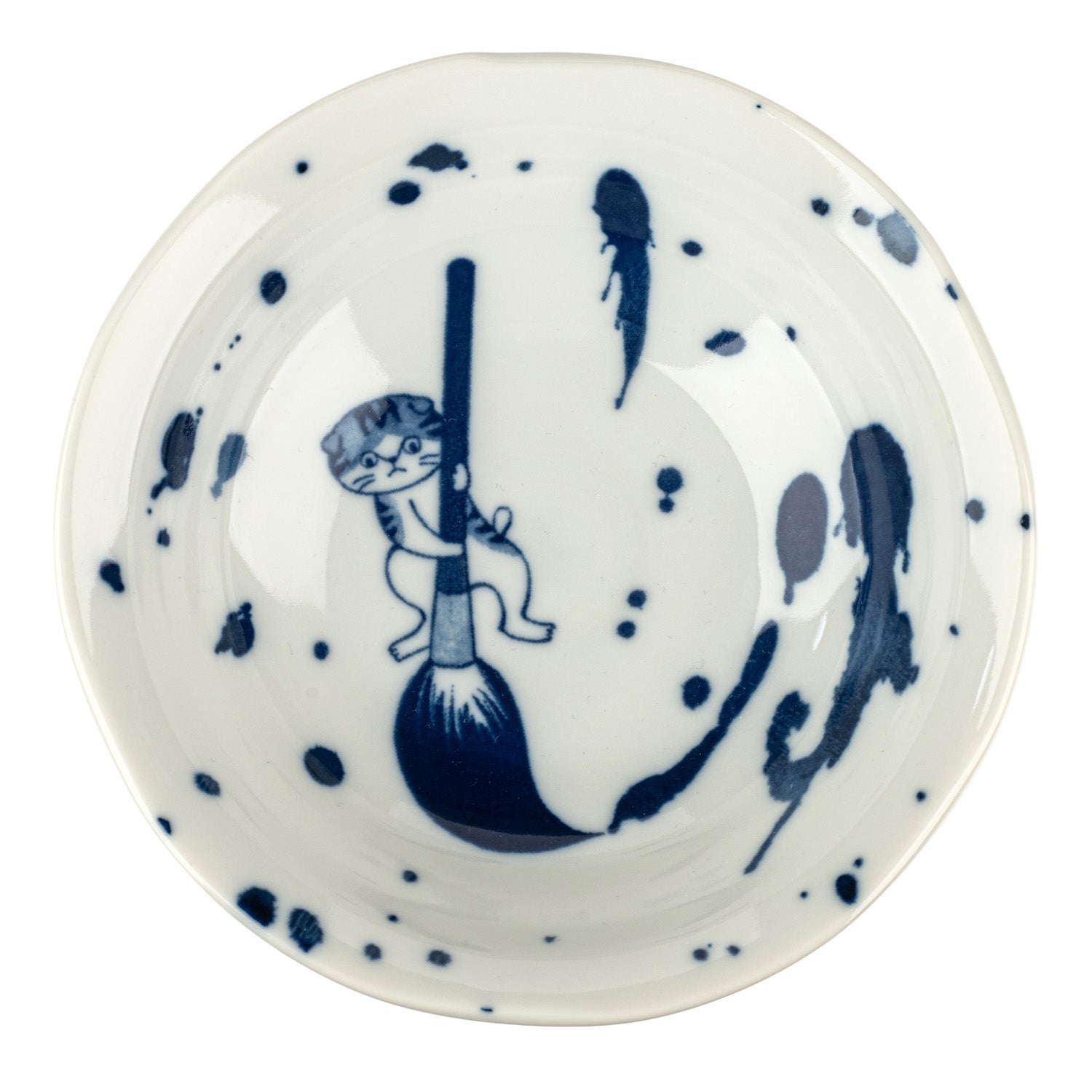 Someneko Cat with Brush Japanese Small Bowl top