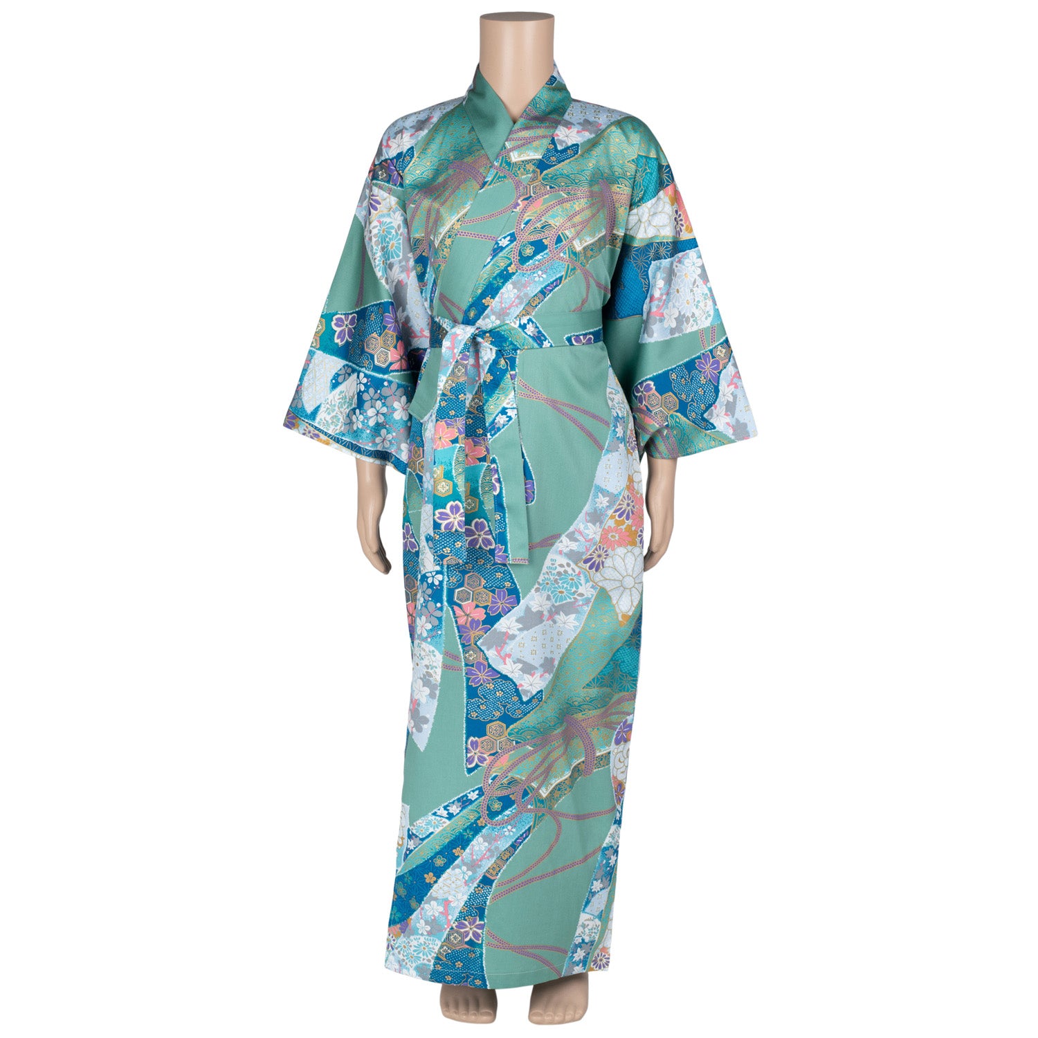 Teenage Green Ribbon Cotton Japanese Girls Kimono