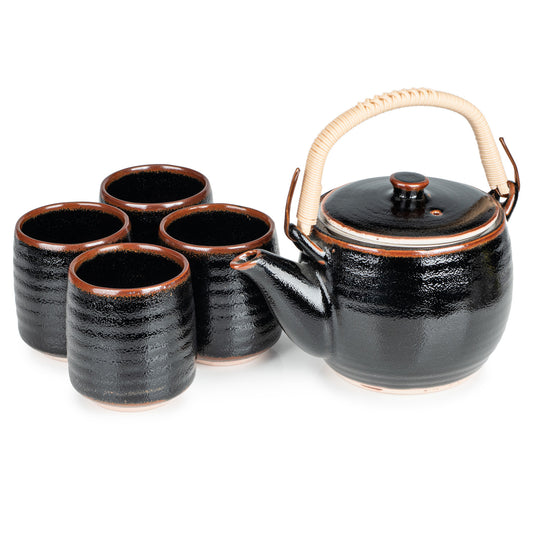 Tenmoku Black Japanese Tea Pot and Cup Gift Set