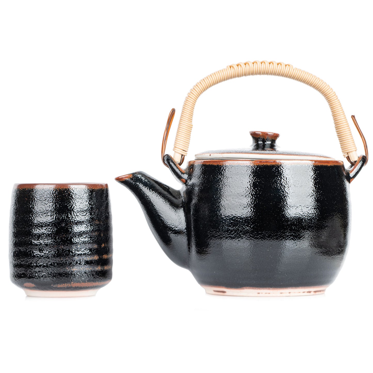 Tenmoku Black Japanese Tea Pot and Cup Gift Set side